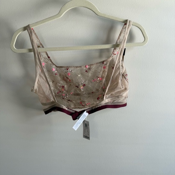 Floral Embroidered Bra - Tan and Pink - Picture 4 of 6